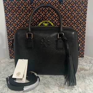 Tory Burch Thea Web Satchel Small. Black. Like new. Shipping 24 hr.